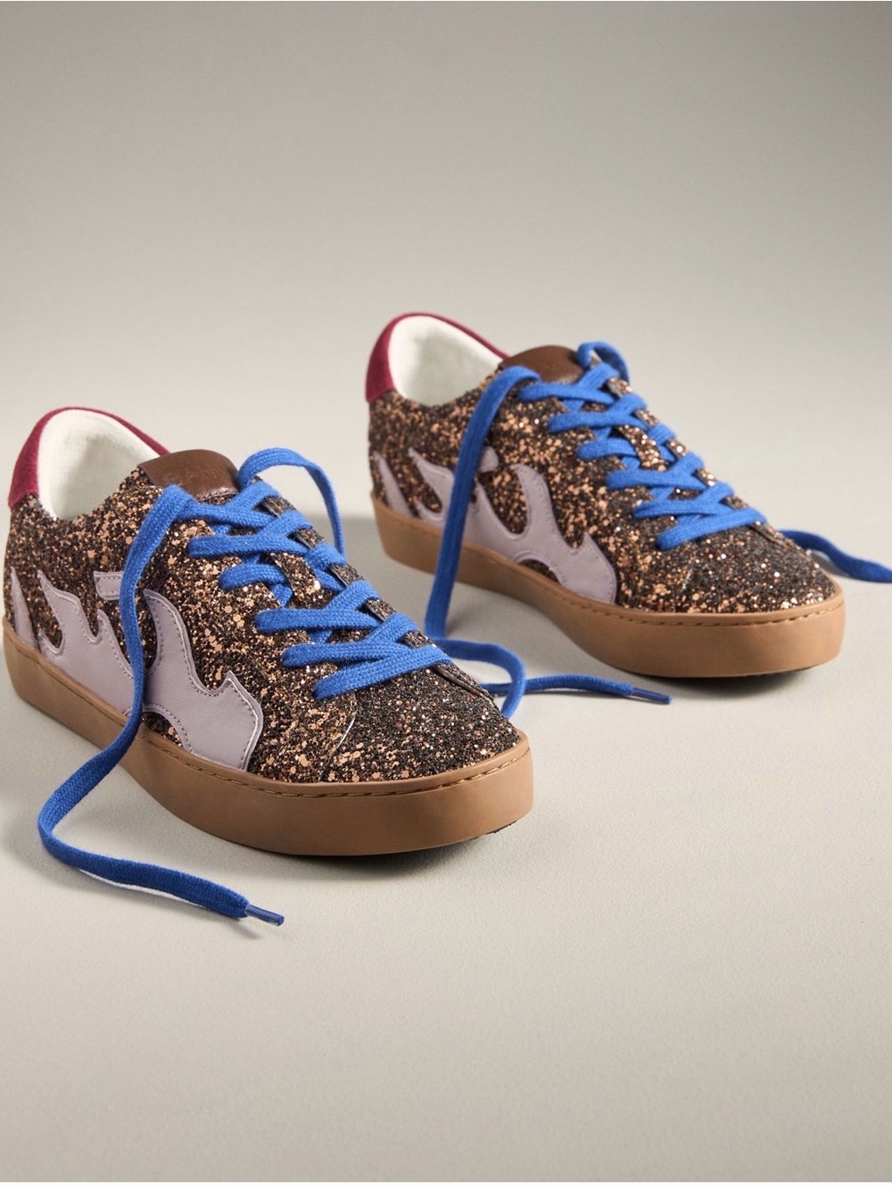 Bibi Lou Gamin Women’s Glitter Low-Top Sneakers in Brown with Blue Laces